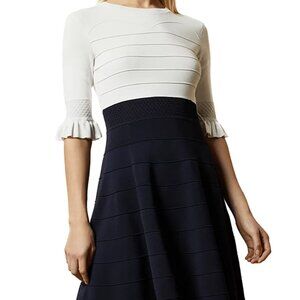 Ted Baker Dyana Color‑Block Knit Mini Dress Ruffled Sleeves